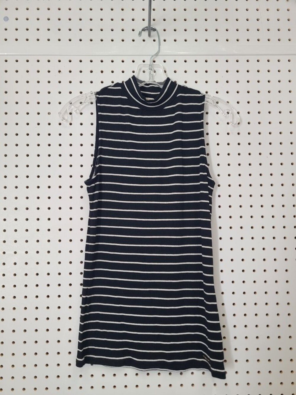 Michael Kors Womens Sleeveless Black & White Striped Ribbed Mock Neck Tank Top S